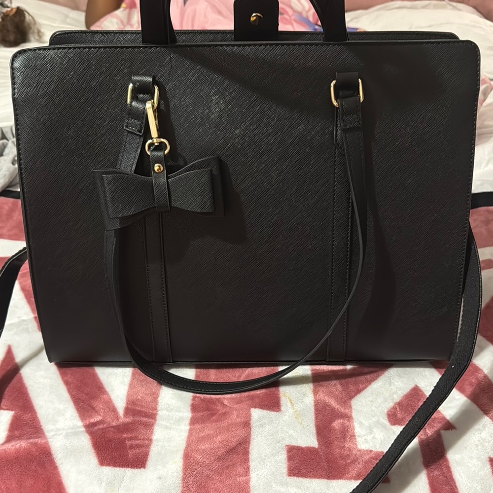 Elegant Black Bow Tote Bag w/gold hardware